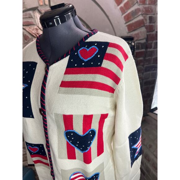 Norm Thompson cardigan sweater american flag red white blue star stripe - Picture 3 of 8